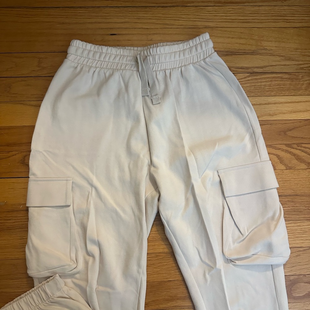 Cream Cargo Sweatpants
